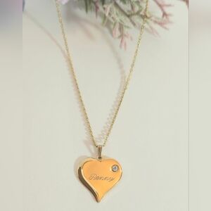 Vintage Gold Plated Heart & Diamond Pendant Etched Penny Marked Nakagawa Co.